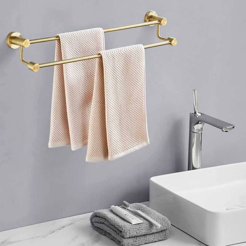 BATHSIR Adjustable Brushed Gold Double Bath Towel Bar,14.56-27.55 Inches Wall Mount Towel Rack for Bathroom, SUS304 Stainless Steel Towel Holder Hanger - Image 3